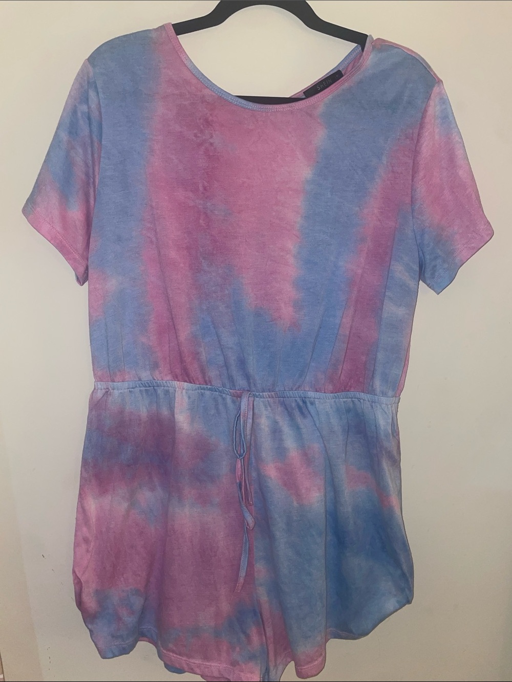 Tie-Dye Pastel Short Sleeve Women's Romper with Drawstring Waist